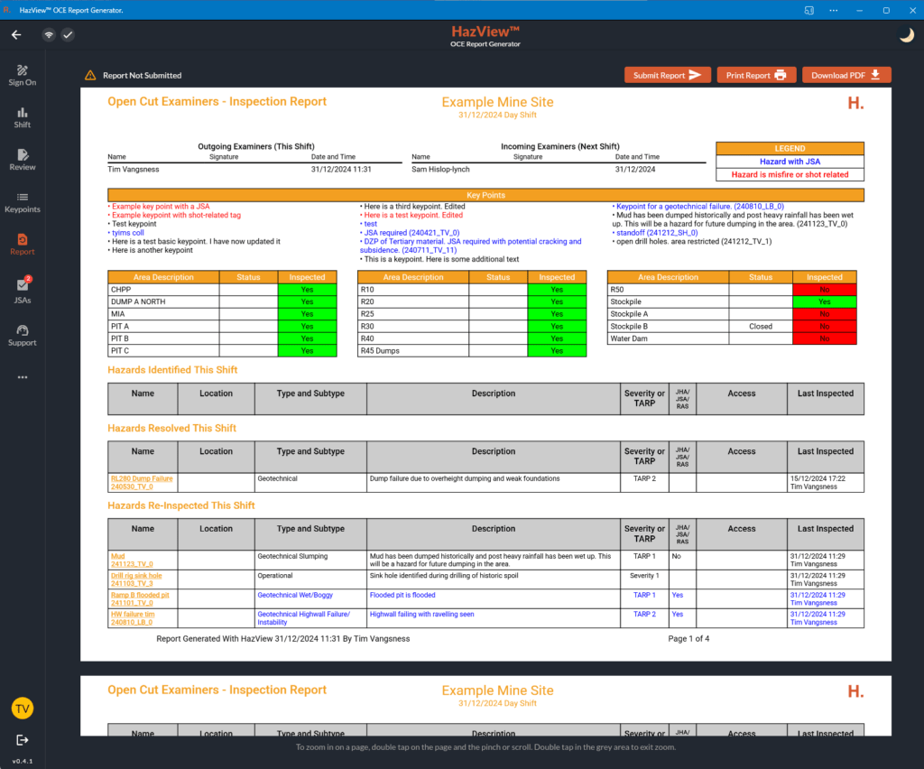 Automatically generated OCE sheet