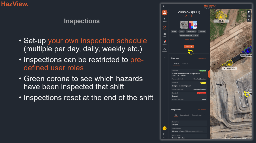 Custom inspection schedules and visual inspection markers to let all workers know if the hazards in their area have been inspected recently.