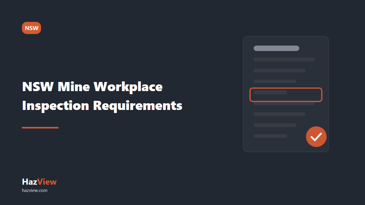 HazView NSW mine workplace inspection requirements guide: title card reading: NSW Mine Workplace Inspection Requirements beside a regulation page with one clause highlighted.