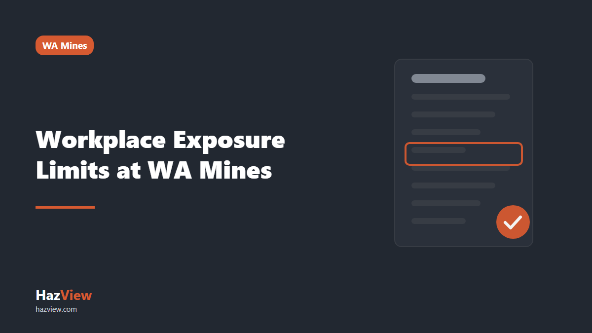 HazView workplace exposure limits mining WA guide: title card reading: Workplace Exposure Limits at WA Mines beside a regulation page with one clause highlighted.